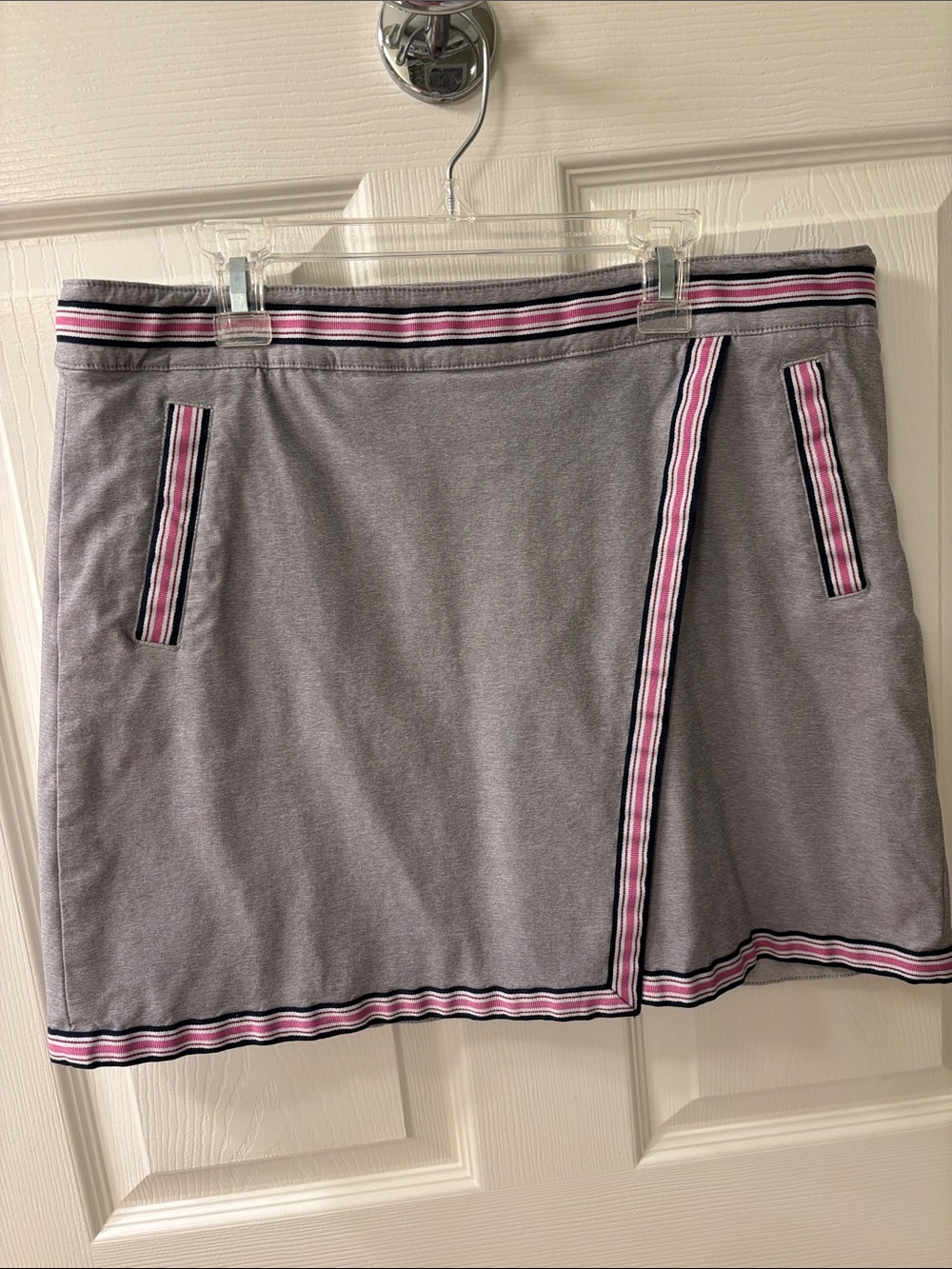 Lady Hagen Gray Knit Mini Skort with Pink Trim
